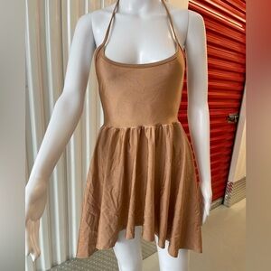 American Apparel Shiney Metallic Tan Halter Dress